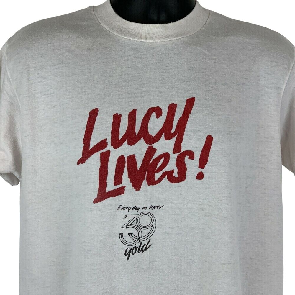 Vintage 80s I Love Lucy KHTV T Shirt Ricky Ricardo Houston USA White L Large